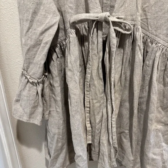 Linen Tie Front Shrug Wrap Cardigan Shepherds Frock One Size Beige Cover Up - Picture 4 of 6